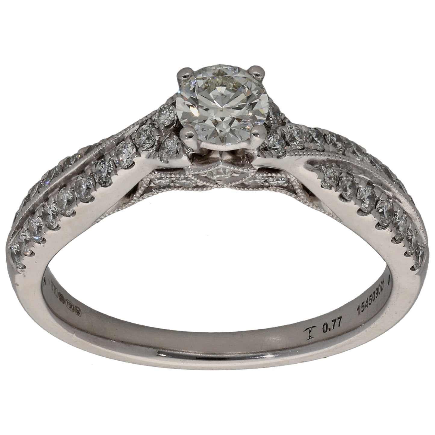 18ct White Gold 0.77ct Diamond Solitaire Ring With Accent Stones Size O