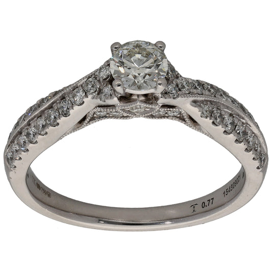 18ct White Gold 0.77ct Diamond Solitaire Ring With Accent Stones Size O