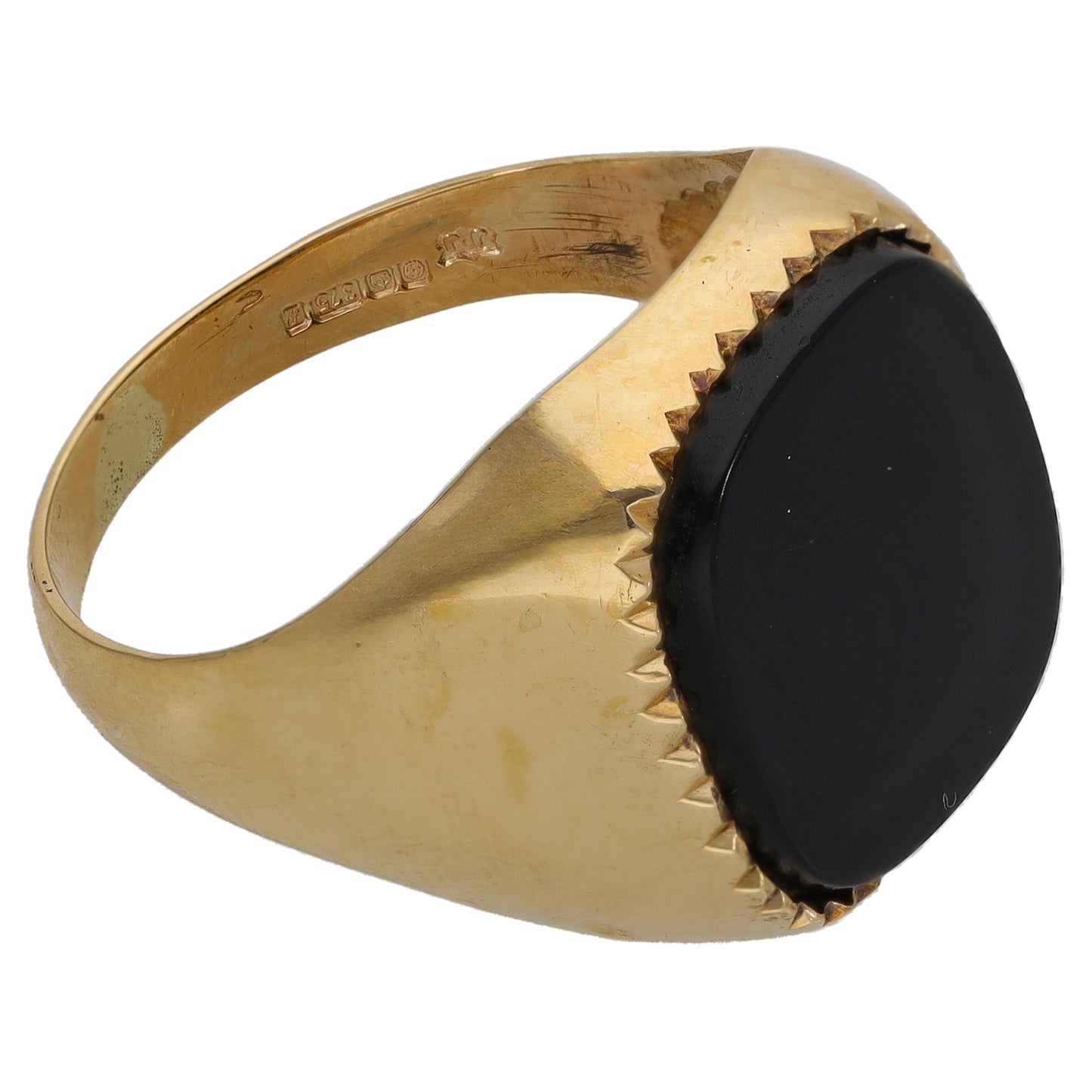 9ct Gold Onyx Plain Single Stone Signet Ring Size U