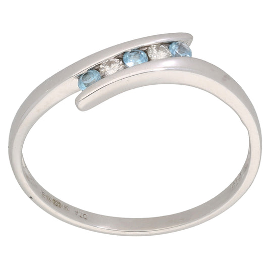 9ct White Gold 0.08ct Diamond & Topaz Half Eternity Ring Size S