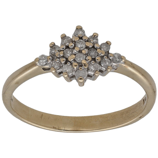 9ct gold round diamond cluster ring with small bezel-set stones, openwork head