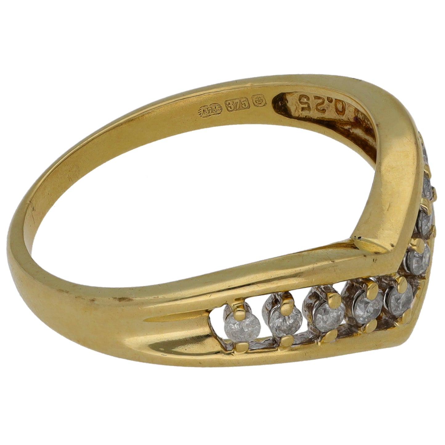 9ct Gold 0.25ct Diamond Wishbone Ring Size R