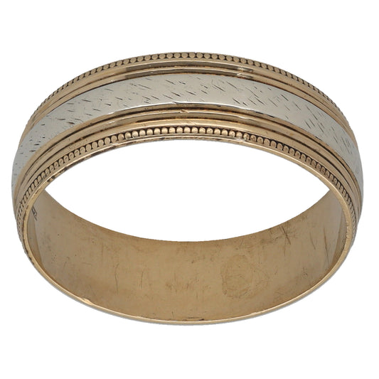 9ct Bi-Colour Gold Patterned Wedding Ring Size O