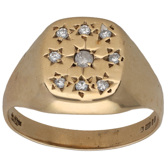 9ct Gold 0.13ct Diamond Signet Ring Size V