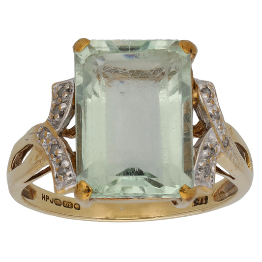 9ct Gold Quartz & 0.05ct Diamond Dress/Cocktail Ring Size Q