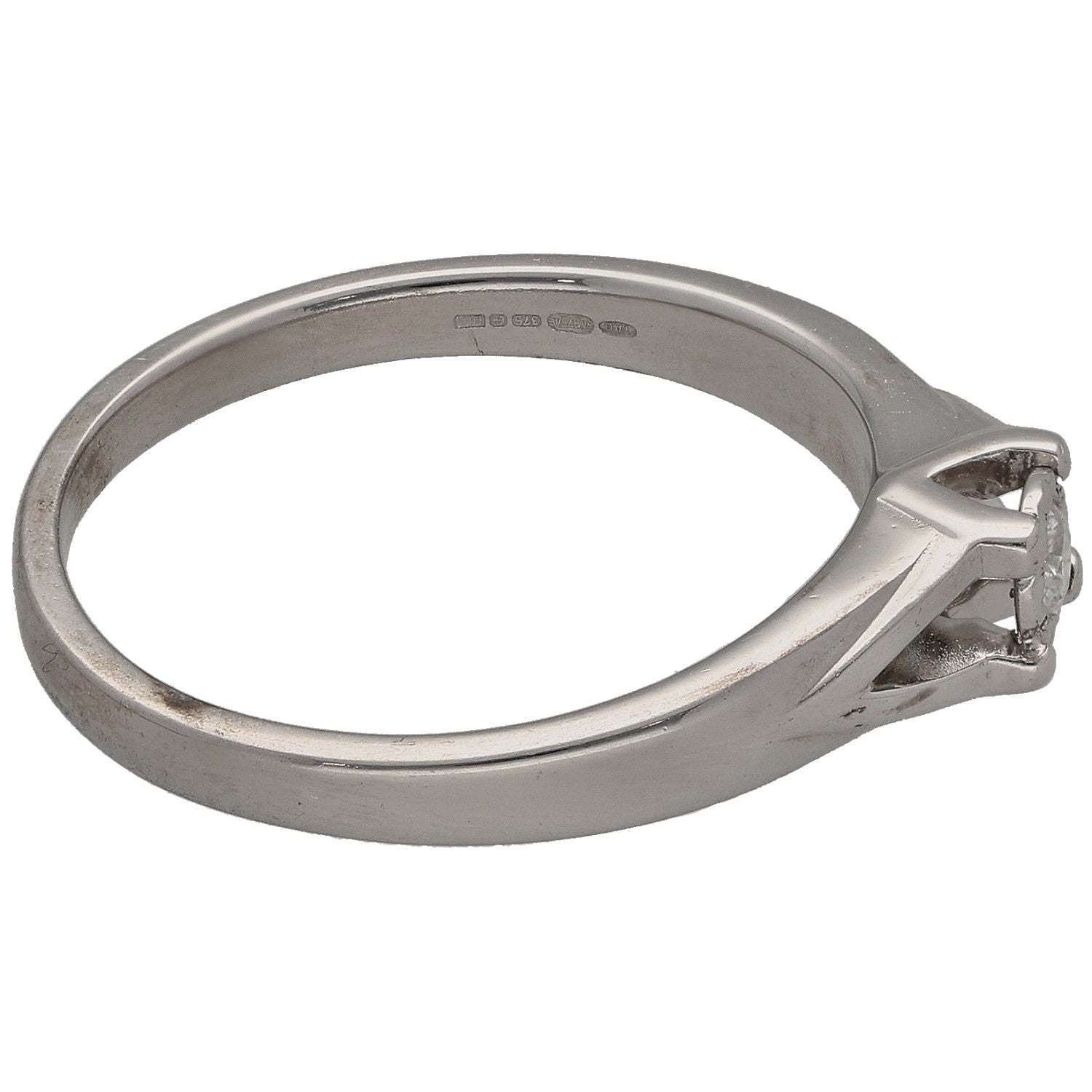 9ct white gold diamond solitaire ring with slim band and four prongs