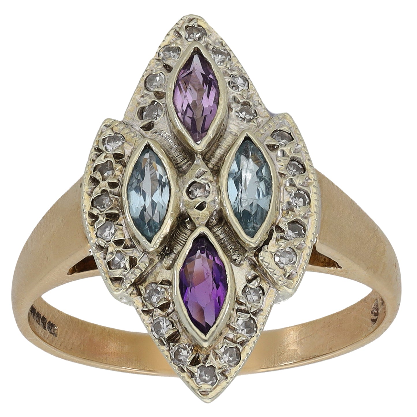 9ct Gold Amethyst & Topaz Dress/Cocktail Ring Size R