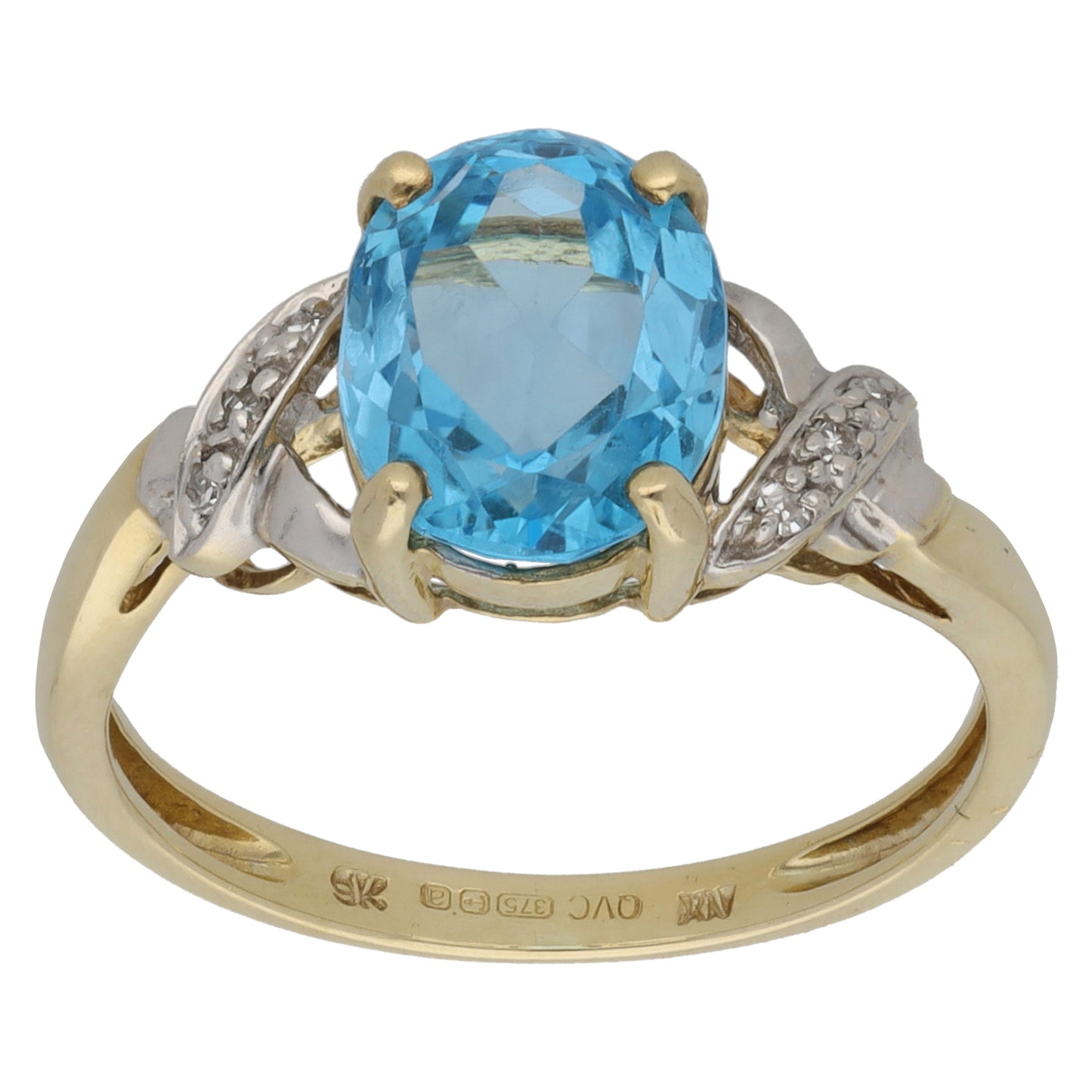 9ct Gold Topaz & 0.03ct Diamond Single Stone Ring with Accent Stones Size P
