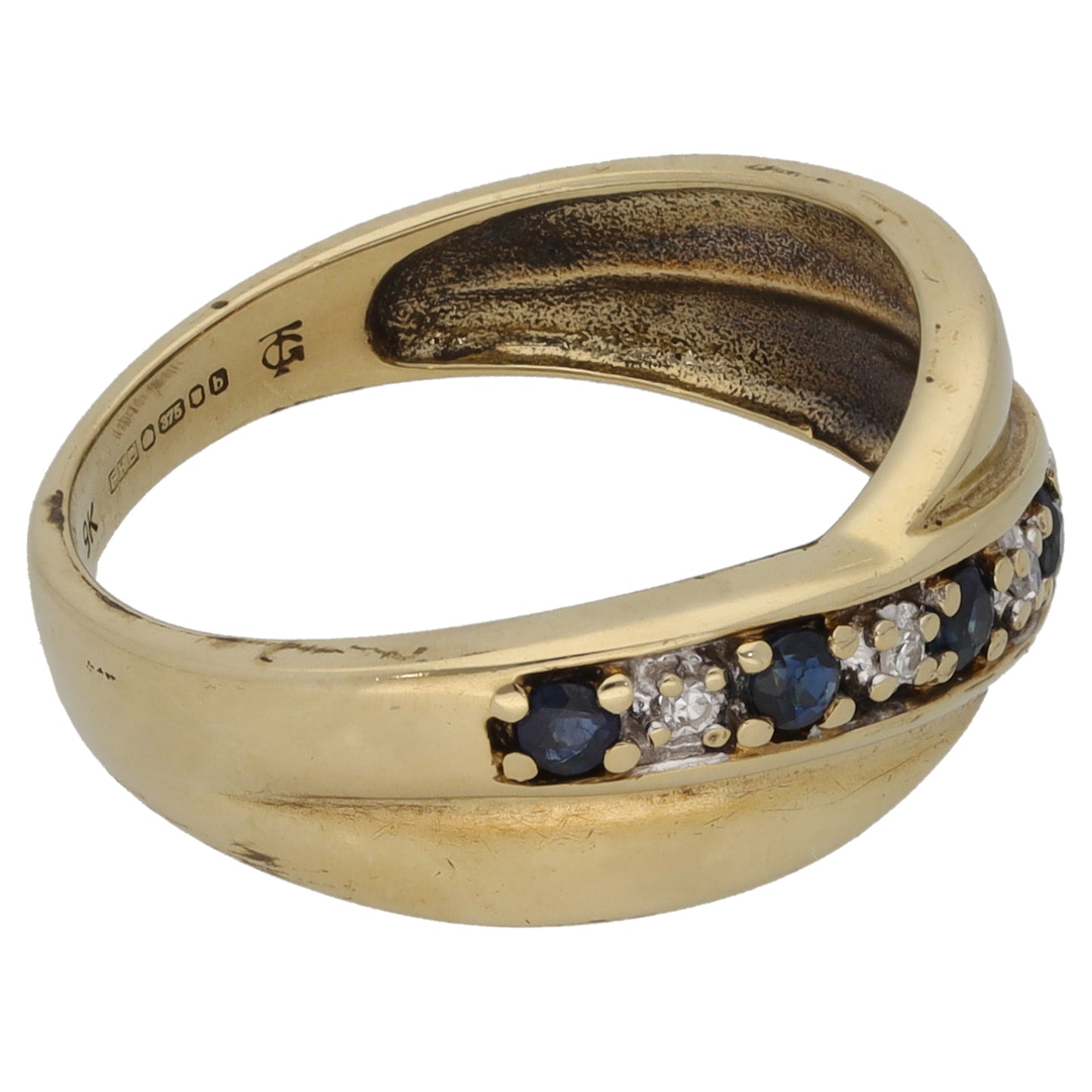 9ct Gold Sapphire & 0.02ct Diamond Half Eternity Ring Size L