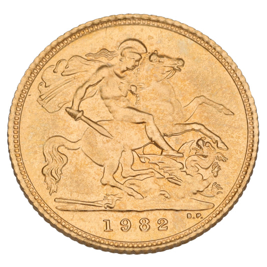 22ct Gold Queen Elizabeth II Half Sovereign Coin 1982