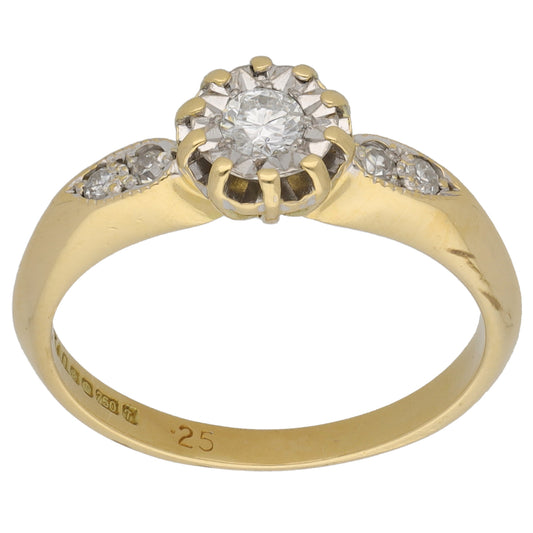 18ct Gold 0.25ct Diamond Solitaire Ring With Accent Stones Size P