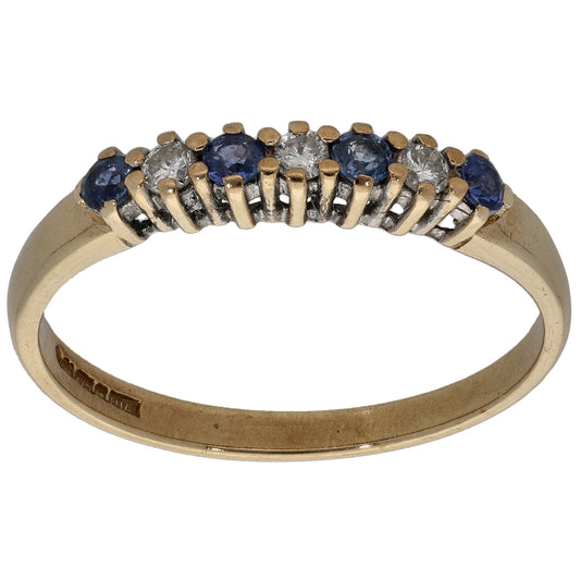 9ct Gold Sapphire & 0.06ct Diamond Half Eternity Ring Size O