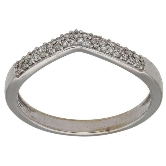 9ct White Gold 0.15ct Diamond Wishbone Ring Size O
