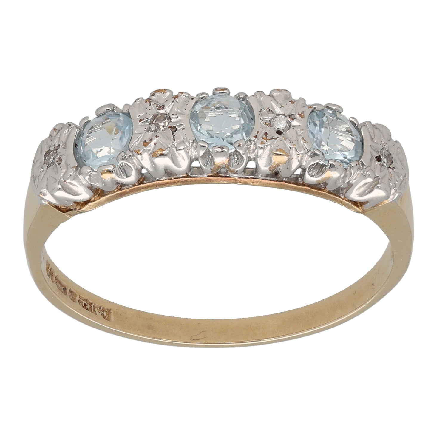 9ct Gold Aquamarine & 0.02ct Diamond Half Eternity Ring Size R