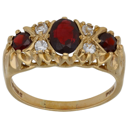 9ct Gold Garnet & Imitation Dress/Cocktail  Ring Size Q