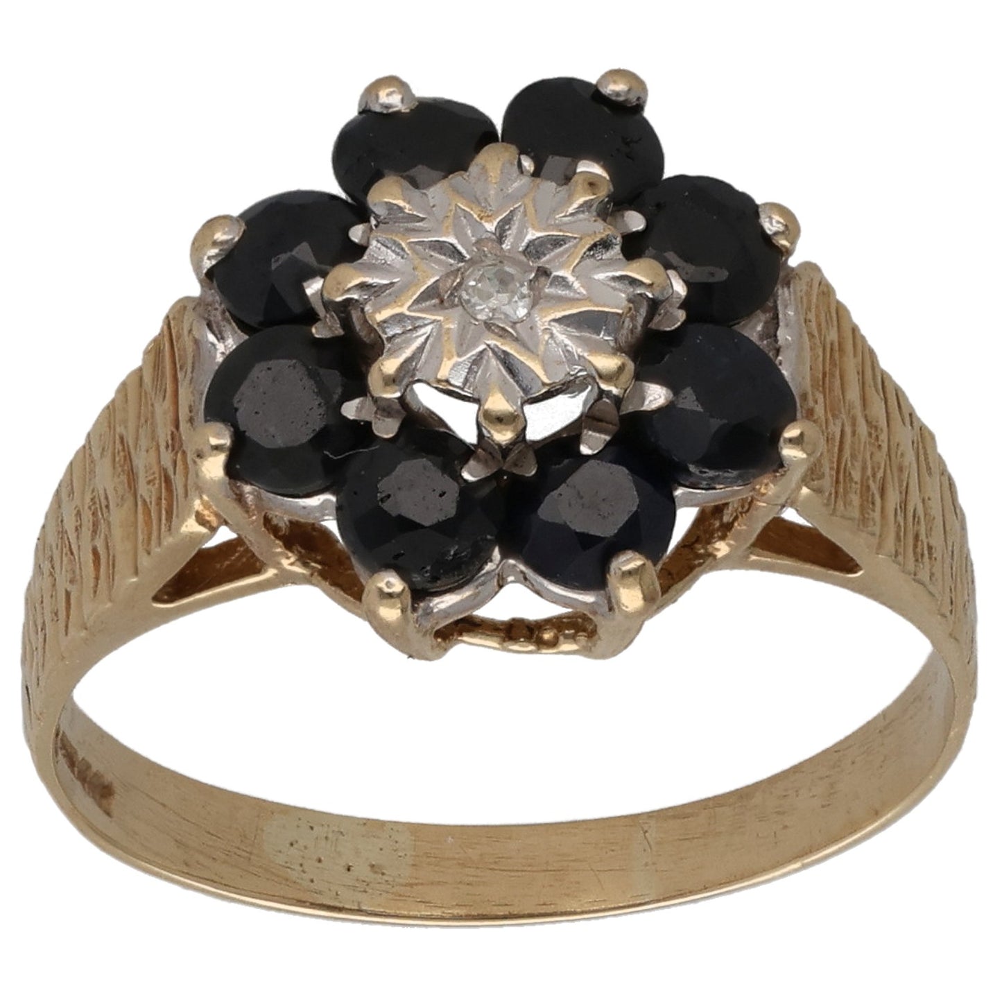 9ct Gold Sapphire & 0.01ct Diamond Cluster Ring Size M