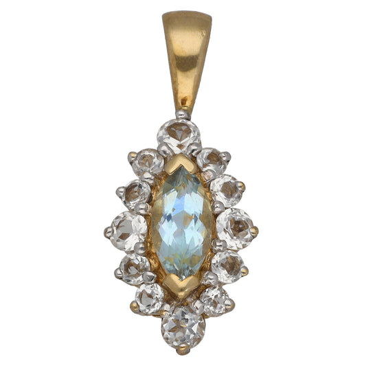9ct Gold Aquamarine & Imitation Dress/Cocktail Pendant