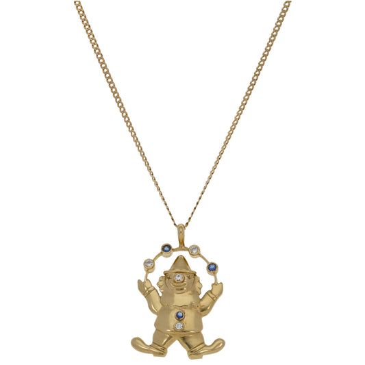 9ct Gold Imitation Gems Clown Pendant With Chain