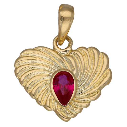 New 14ct Gold Red Stone Heart Pendant