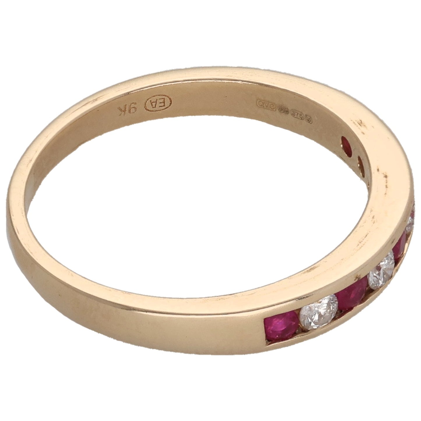 9ct Gold Ruby & 0.24ct Diamond Half Eternity Ring Size R