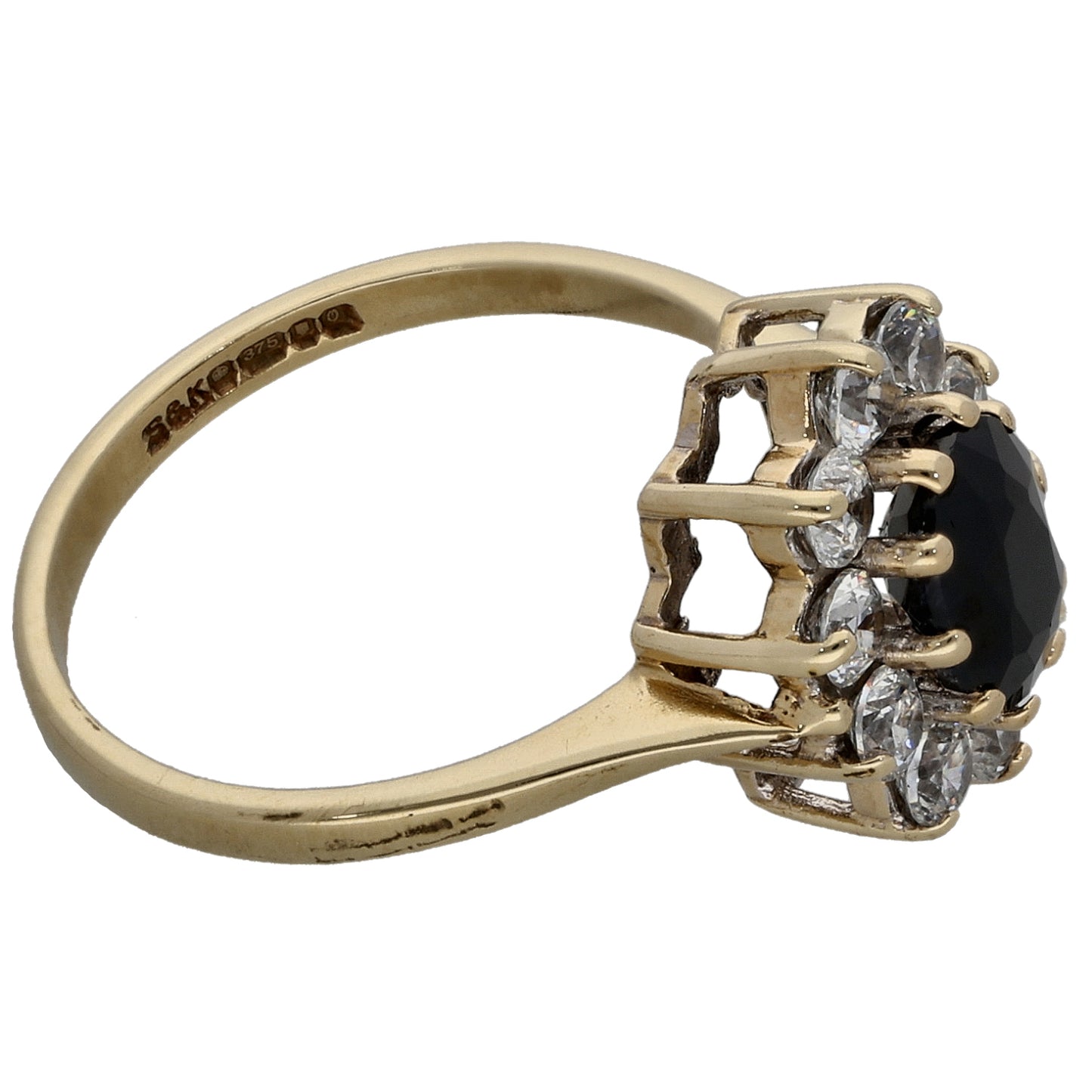9ct Gold Sapphire & Cubic Zirconia Dress/Cocktail Ring Size K