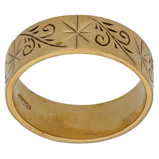 9ct Gold Patterned Wedding Ring Size N