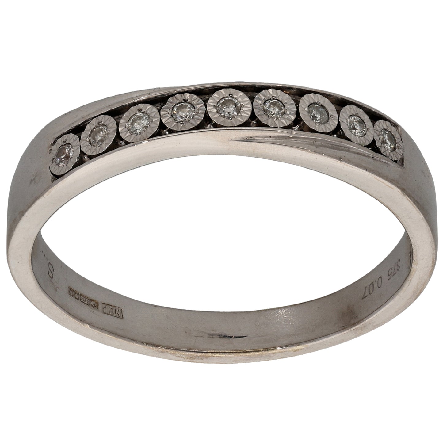 9ct White Gold 0.07ct Diamond Half Eternity Ring Size U