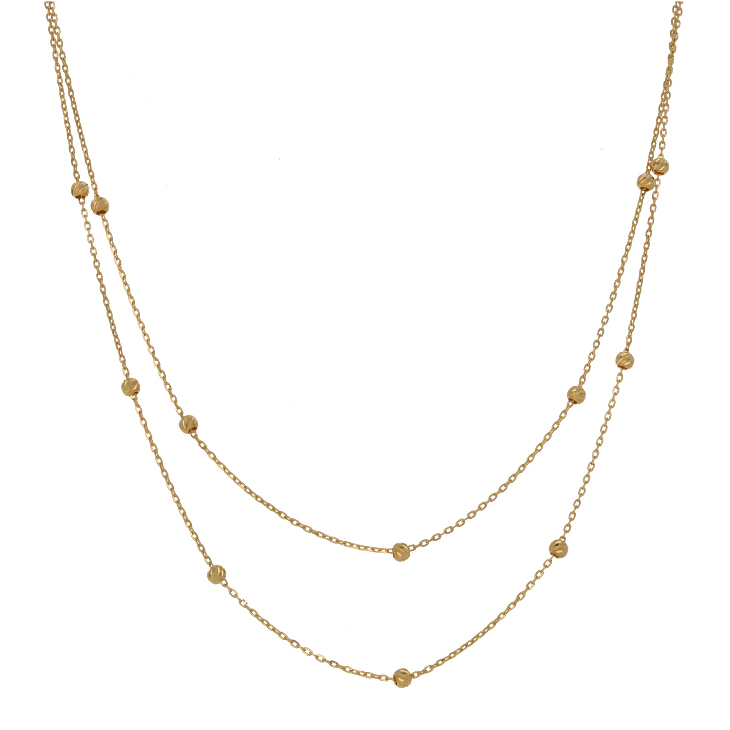 New 22ct Gold Double Row Bead Necklace 18