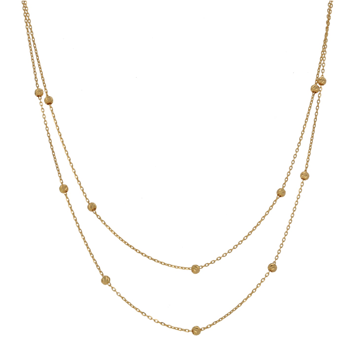 New 22ct Gold Double Row Bead Necklace 18"