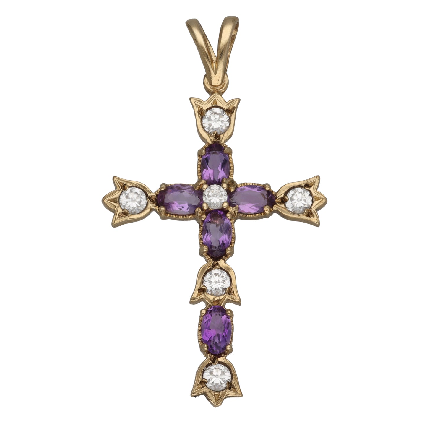 9ct Gold Amethyst & Cubic Zirconia Cross Pendant