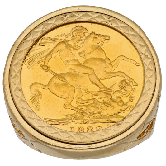 9ct Gold Full Sovereign Coin Ring Size T