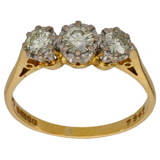 18ct Bicolour Gold 0.42ct Diamond Trilogy Ring Size P