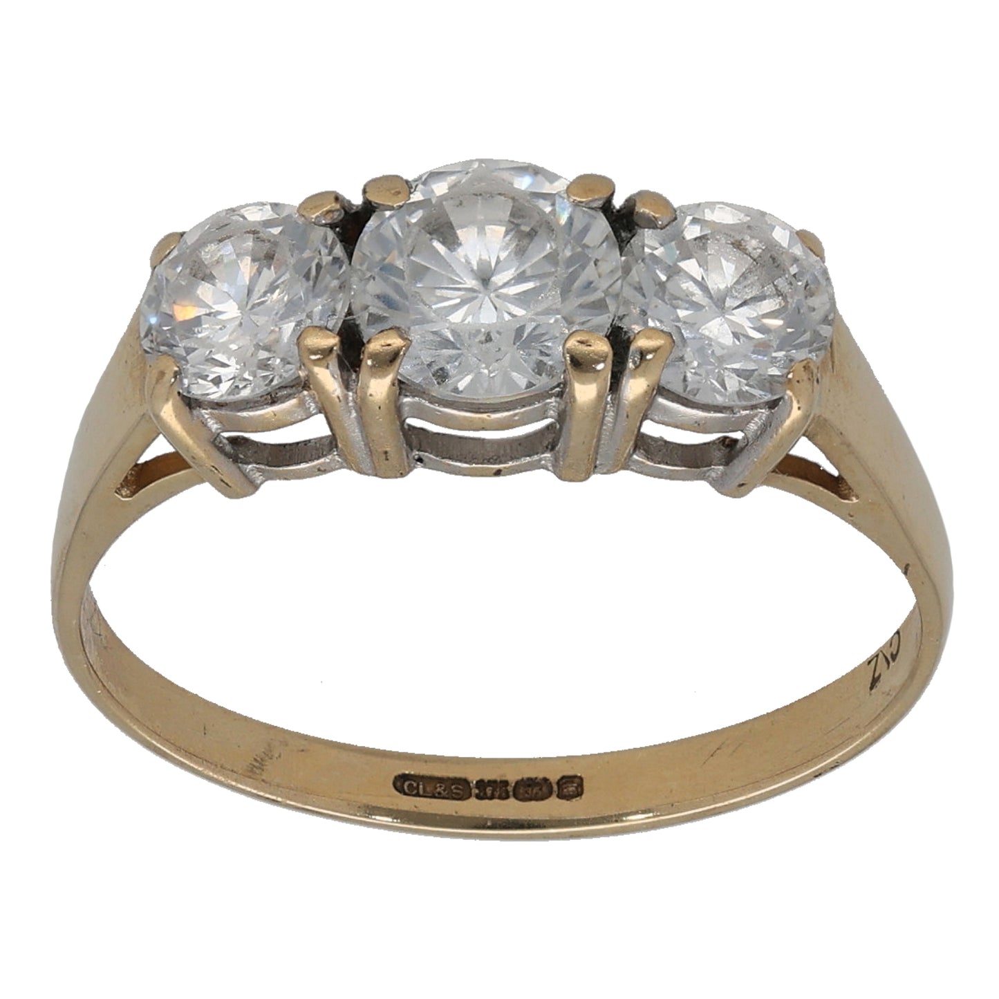 9ct Gold Cubic Zirconia Trilogy Ring Size P