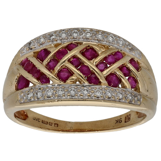 9ct Gold Glass Filled Ruby & 0.10ct Diamond Dress/Cocktail Ring Size L