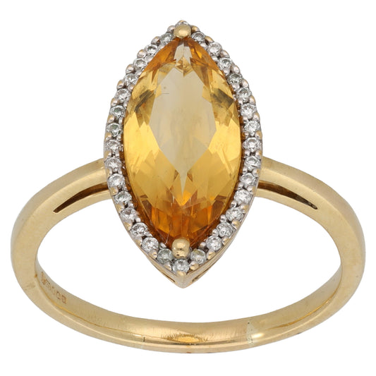 9ct Gold 0.08ct Diamond & Citrine Dress/Cocktail Ring Size R
