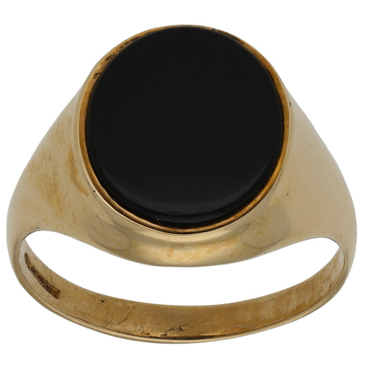 9ct Gold Onyx Single Stone Signet Ring Size T