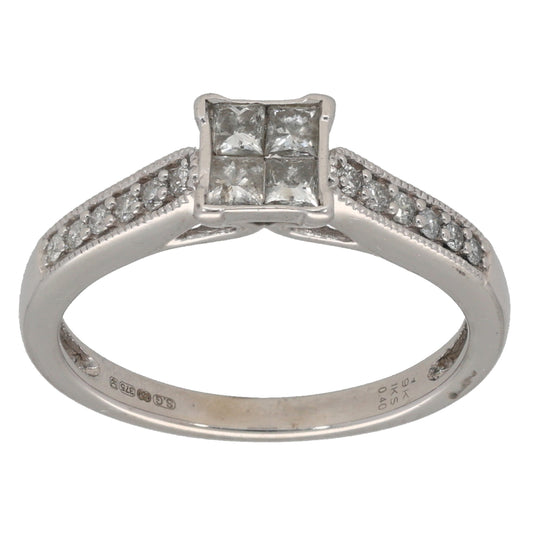 9ct White Gold 0.04ct Square Cut Diamond Dress/Cocktail Ring Size M