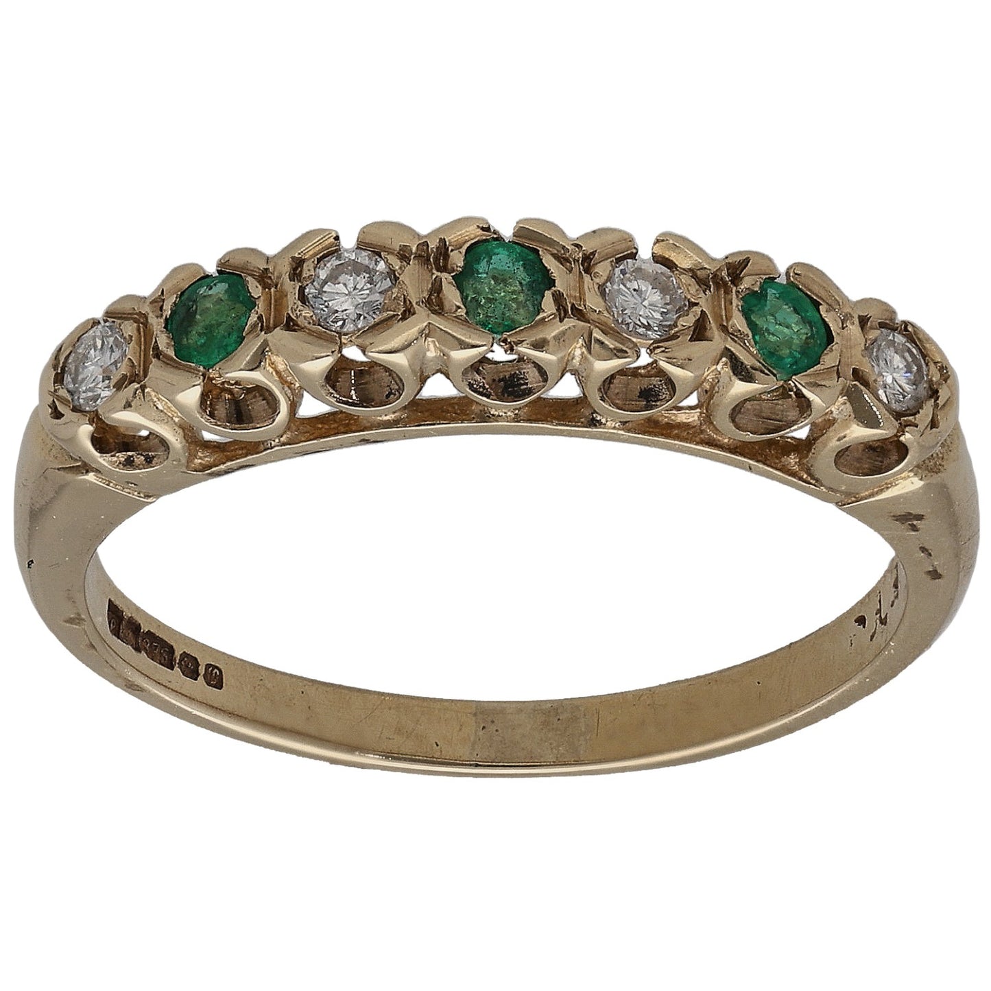 9ct Gold Emerald & 0.08ct Diamond Half Eternity Ring Size L