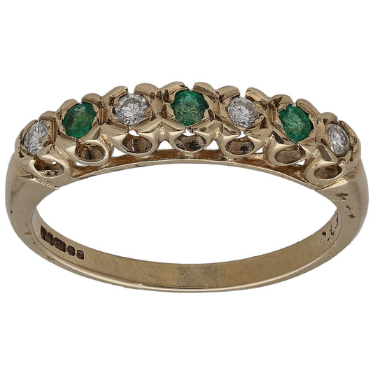 9ct Gold Emerald & 0.08ct Diamond Half Eternity Ring Size L