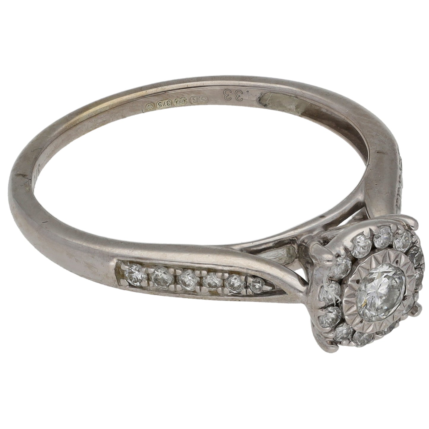 9ct White Gold 0.33ct Diamond Halo Ring Size P