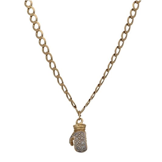 9ct Gold Cubic Zirconia Boxing Glove Pendant With Chain