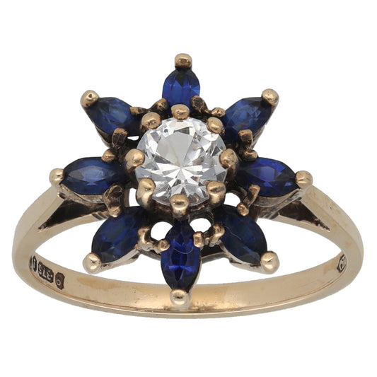 9ct Gold Imitation Gems Cluster Ring Size M