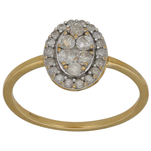 9ct Gold 0.48ct Diamond Cluster Ring Size P