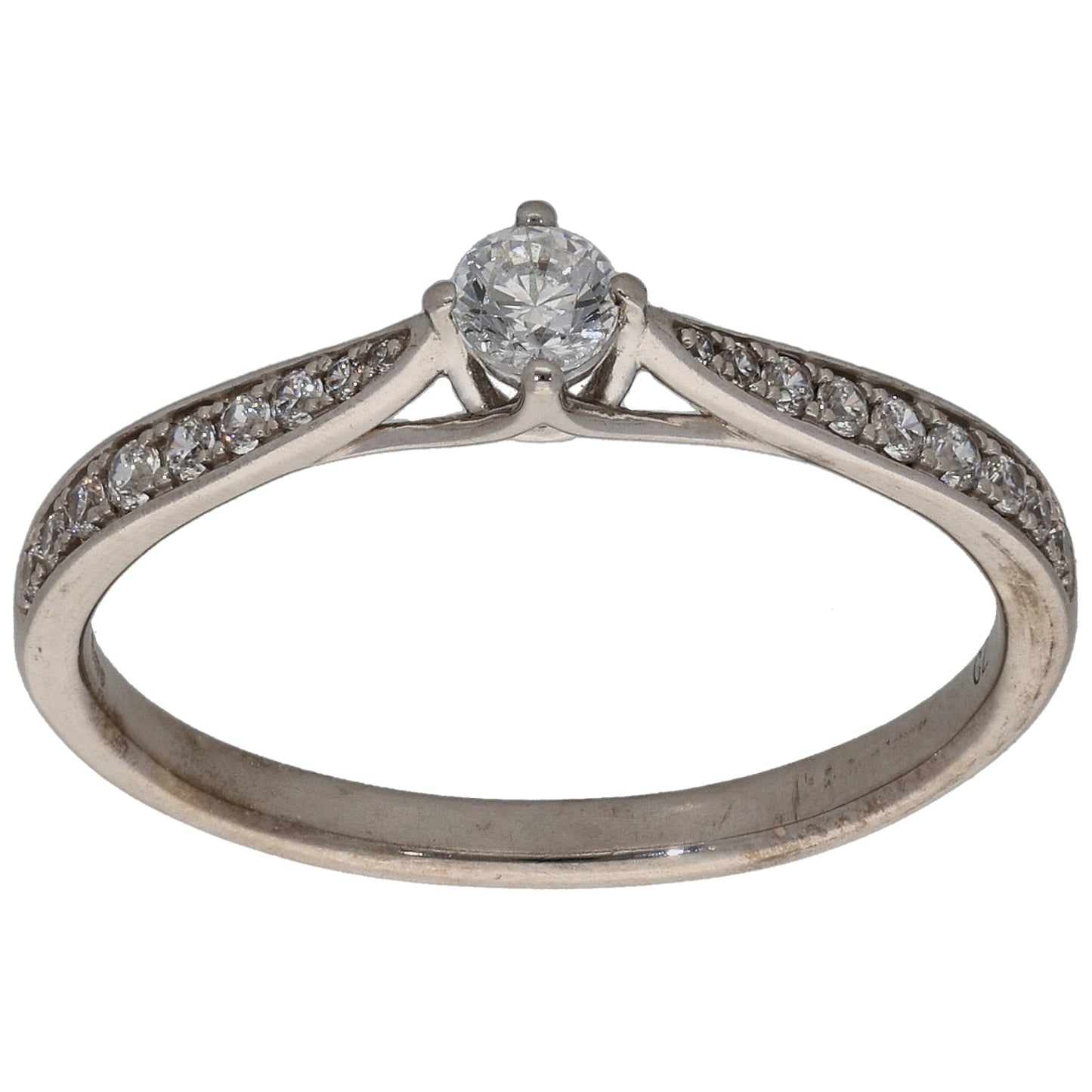 9ct White Gold Cubic Zirconia Single Stone Ring with Accent Stones Size Q