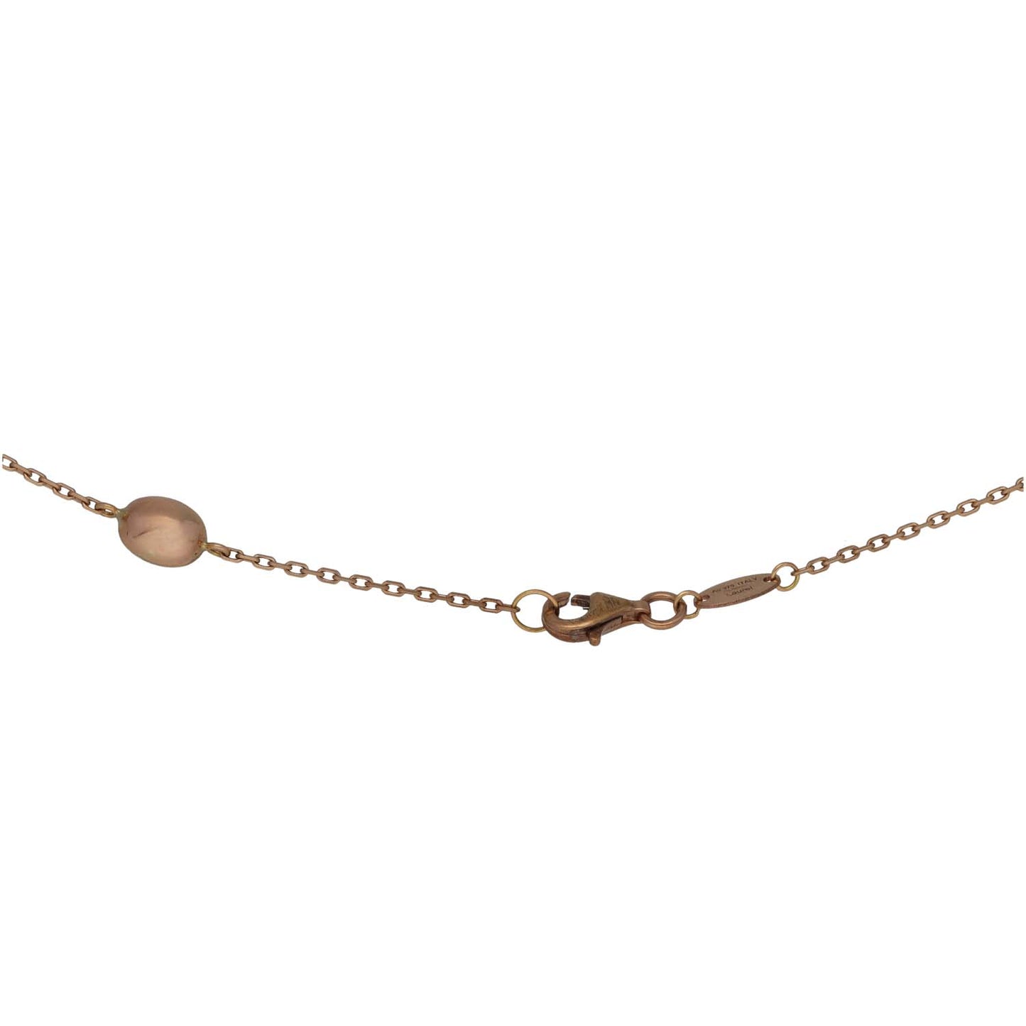 Rose gold necklace chain with oval stone links and clasp detail
