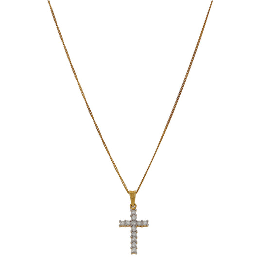 18ct Gold 0.36ct Diamond Cross Pendant With Chain