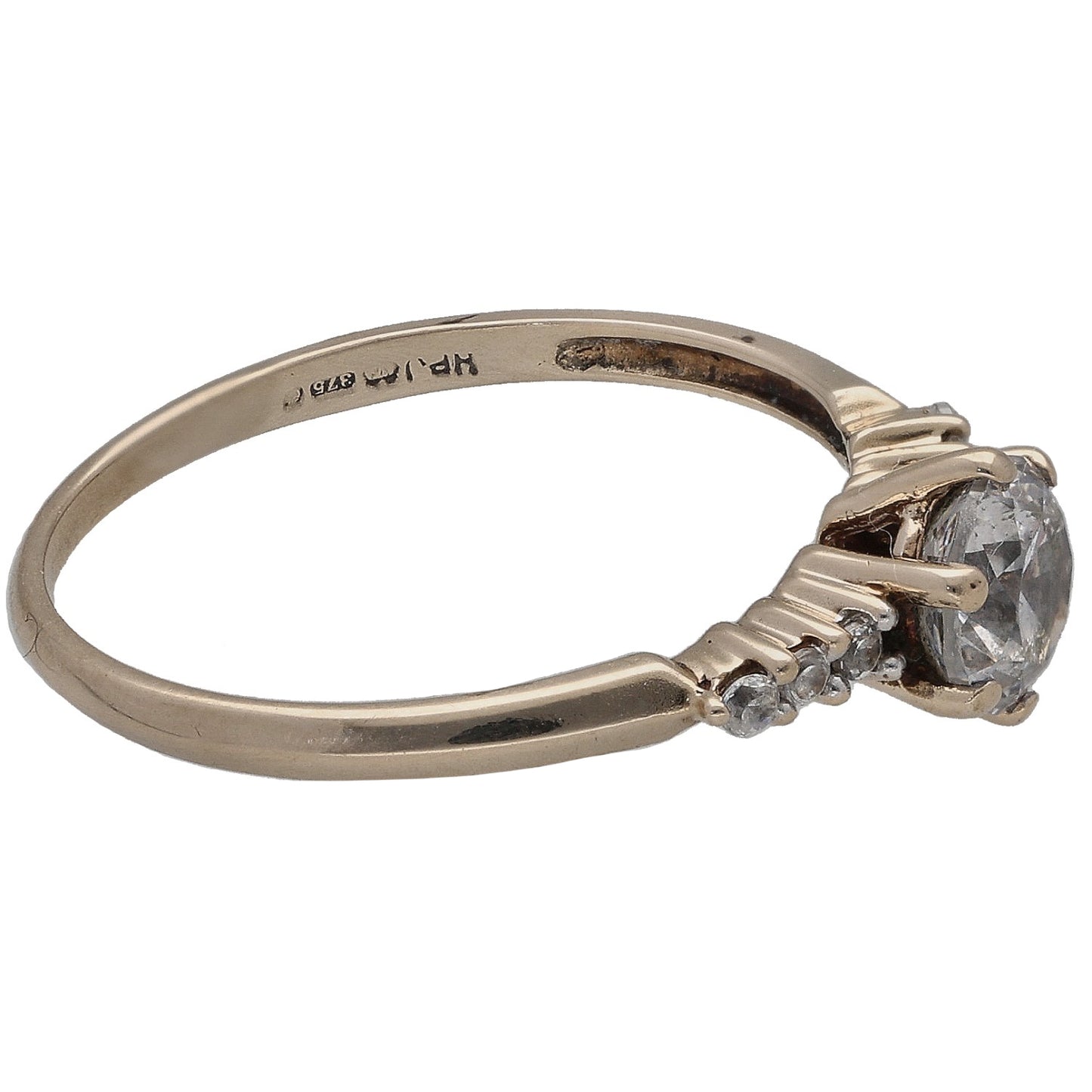 9ct Gold Cubic Zirconia Single Stone Ring With Accents Size M