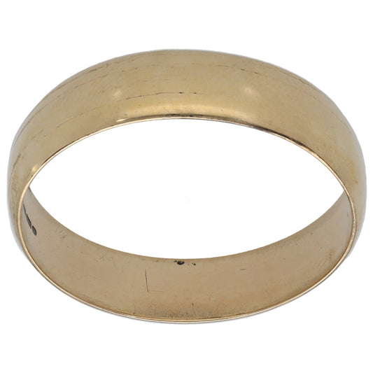 9ct gold plain wedding ring, smooth wide band with unadorned finish