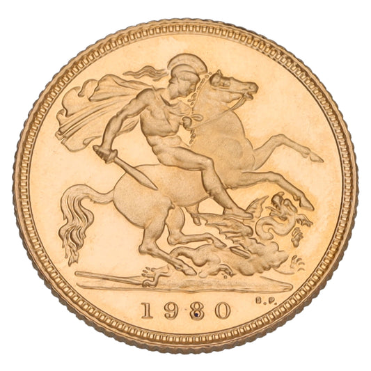 22ct Gold Queen Elizabeth II Half Sovereign Coin 1980