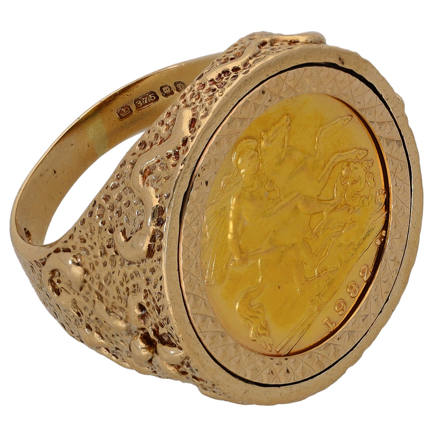 9ct Gold Half Sovereign Coin Ring Size O